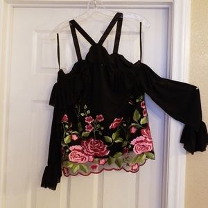 Feminine top bell sleeve, very sheer, sexy